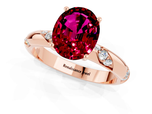 Rose gold Oval Cut Garnet Solitaire Engagement Ring with Twisted Round  Accent Band and Prong Setting