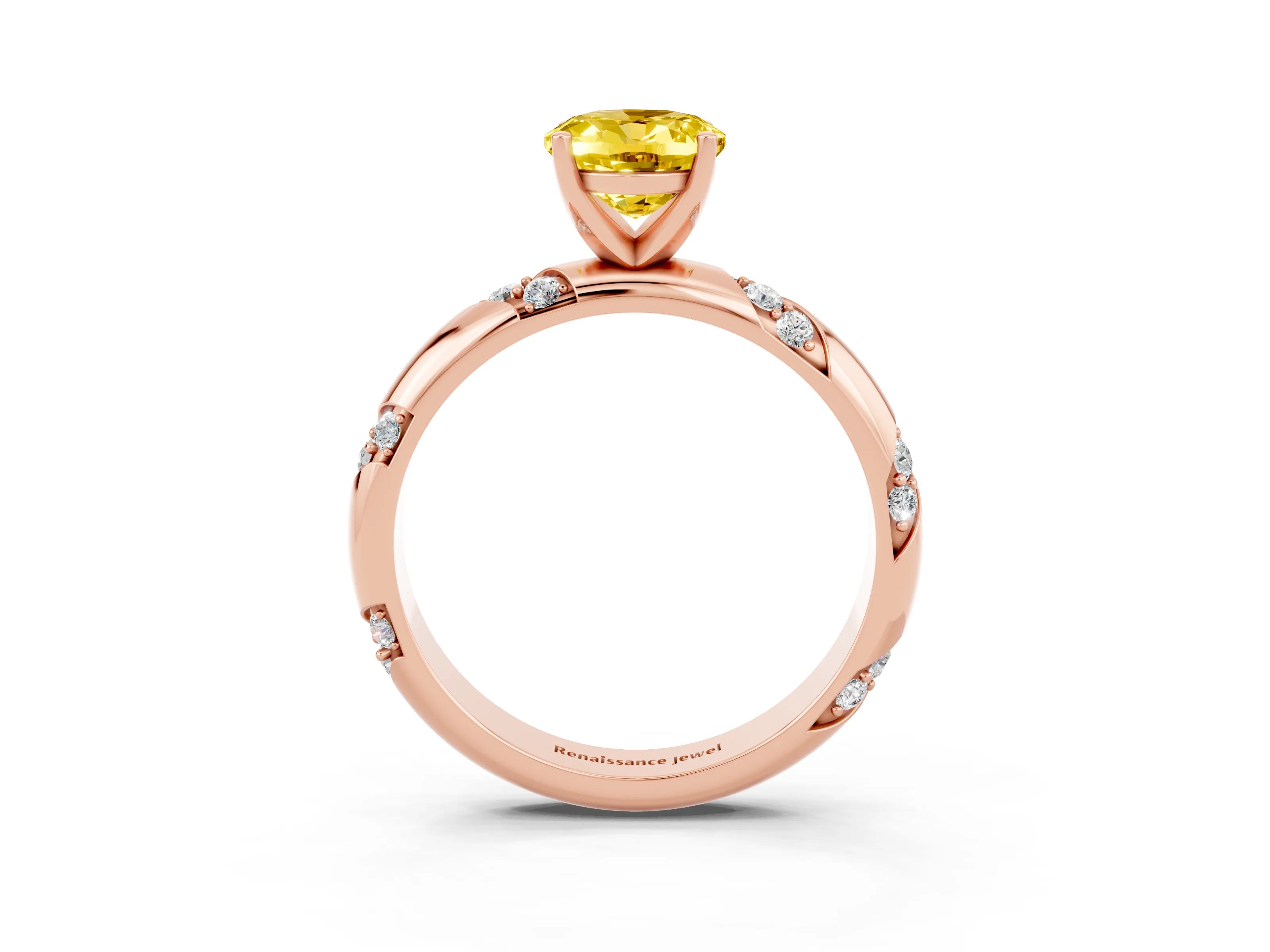 Rose gold Oval Cut Solitaire Diamond Engagement Ring with Twisted Pave Band and Four-Prong Setting_1