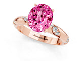 Rose gold Oval Cut Solitaire Diamond Engagement Ring with Twisted Pave Band and Four-Prong Setting_1