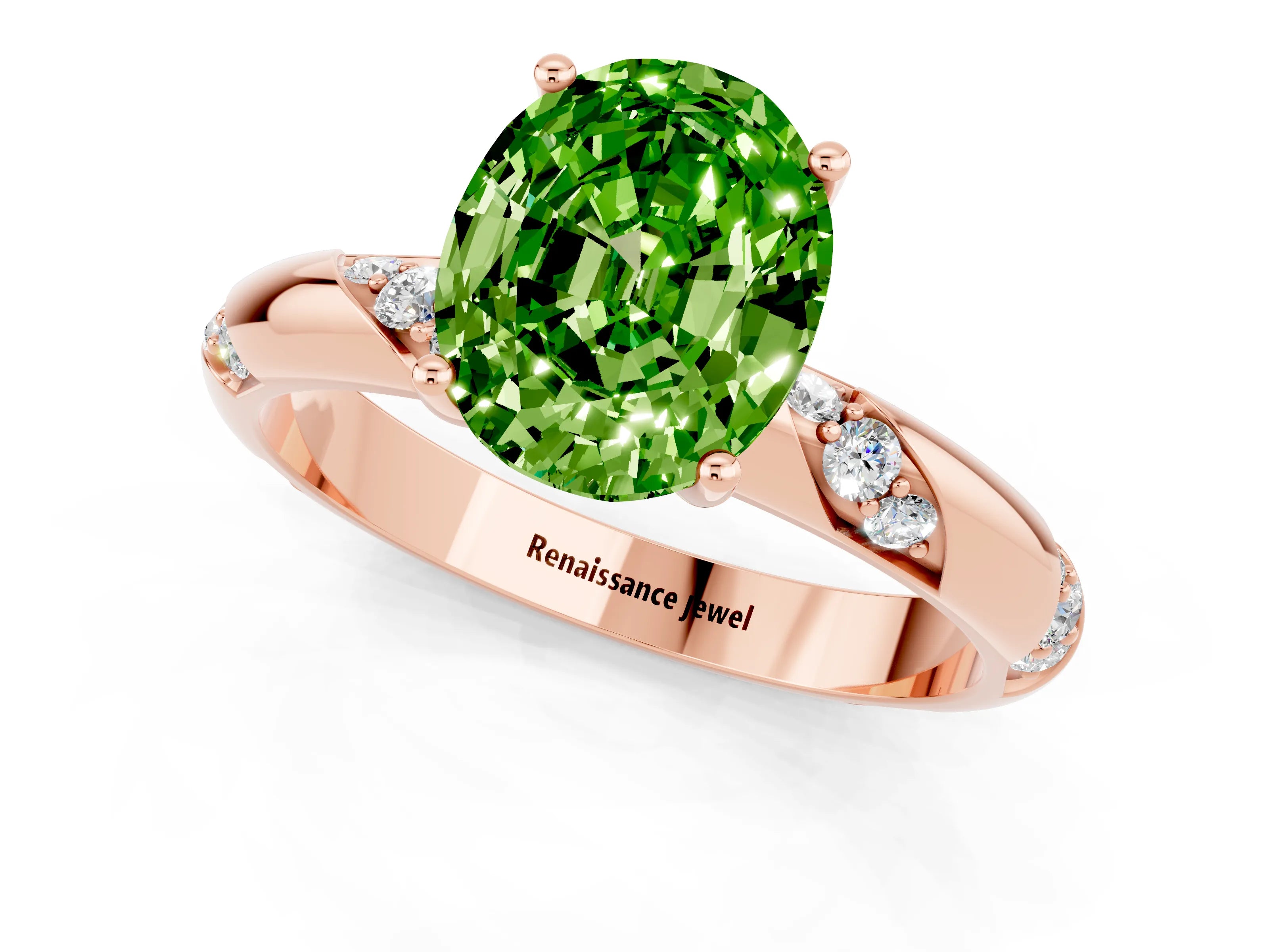 Rose gold Oval Cut Solitaire Diamond Engagement Ring with Twisted Pave Band and Four-Prong Setting_1