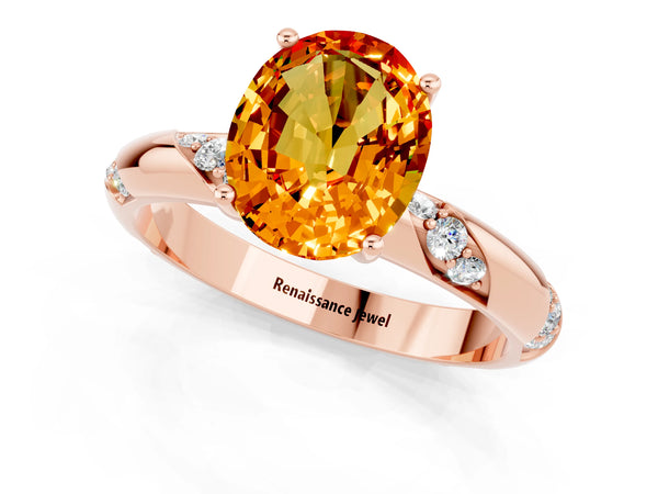 Rose gold Oval Cut Citrine Solitaire Engagement Ring with Twisted Round  Accent Band and Prong Setting