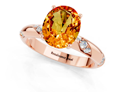 Rose gold Oval Cut Solitaire Diamond Engagement Ring with Twisted Pave Band and Four-Prong Setting_1