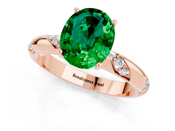Rose gold Oval Cut Emerald Solitaire Engagement Ring with Twisted Round  Accent Band and Prong Setting