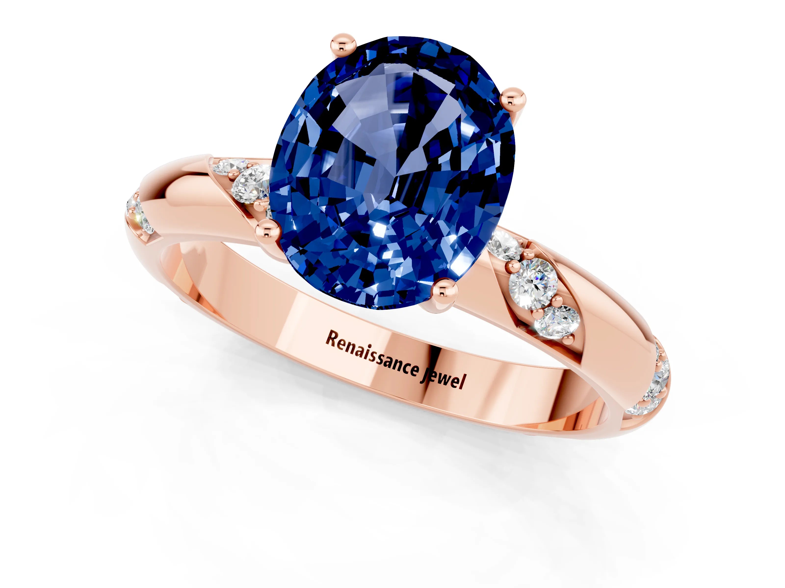 Rose gold Oval Cut Solitaire Diamond Engagement Ring with Twisted Pave Band and Four-Prong Setting_1