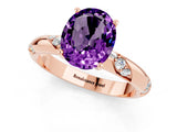 Rose gold Oval Cut Solitaire Diamond Engagement Ring with Twisted Pave Band and Four-Prong Setting_1