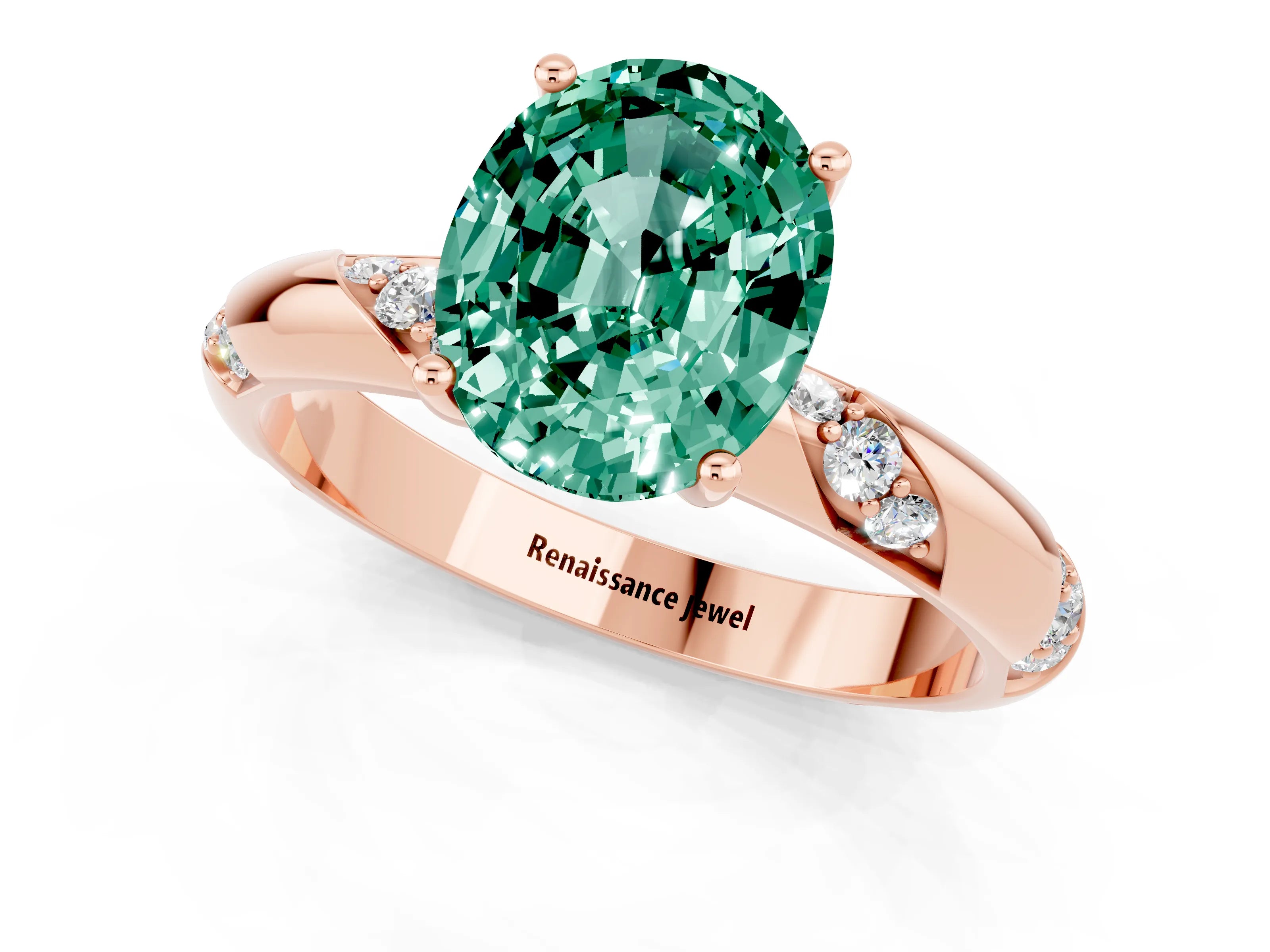 Rose gold Oval Cut Solitaire Diamond Engagement Ring with Twisted Pave Band and Four-Prong Setting_1