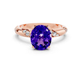 Rose gold Oval Cut Solitaire Diamond Engagement Ring with Twisted Pave Band and Four-Prong Setting