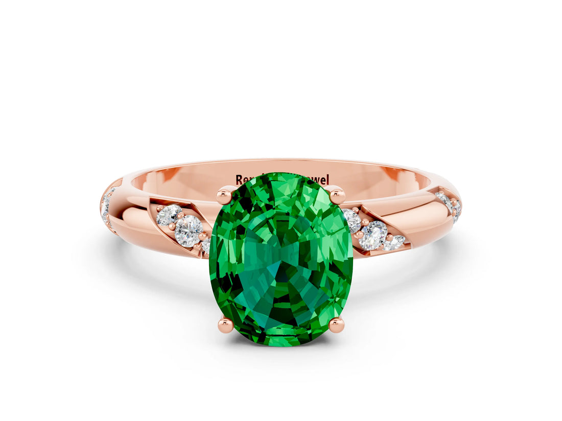 Rose gold Oval Cut Solitaire Diamond Engagement Ring with Twisted Pave Band and Four-Prong Setting
