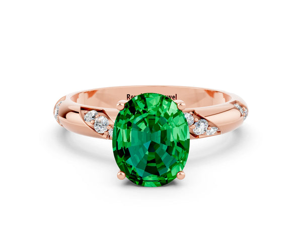 Rose gold Oval Cut Emerald Solitaire Engagement Ring with Twisted Round  Accent Band and Prong Setting