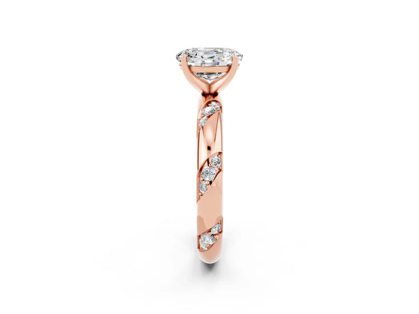 Rose gold Oval Cut Moissanite Solitaire Engagement Ring with Twisted Round  Accent Band and Prong Setting