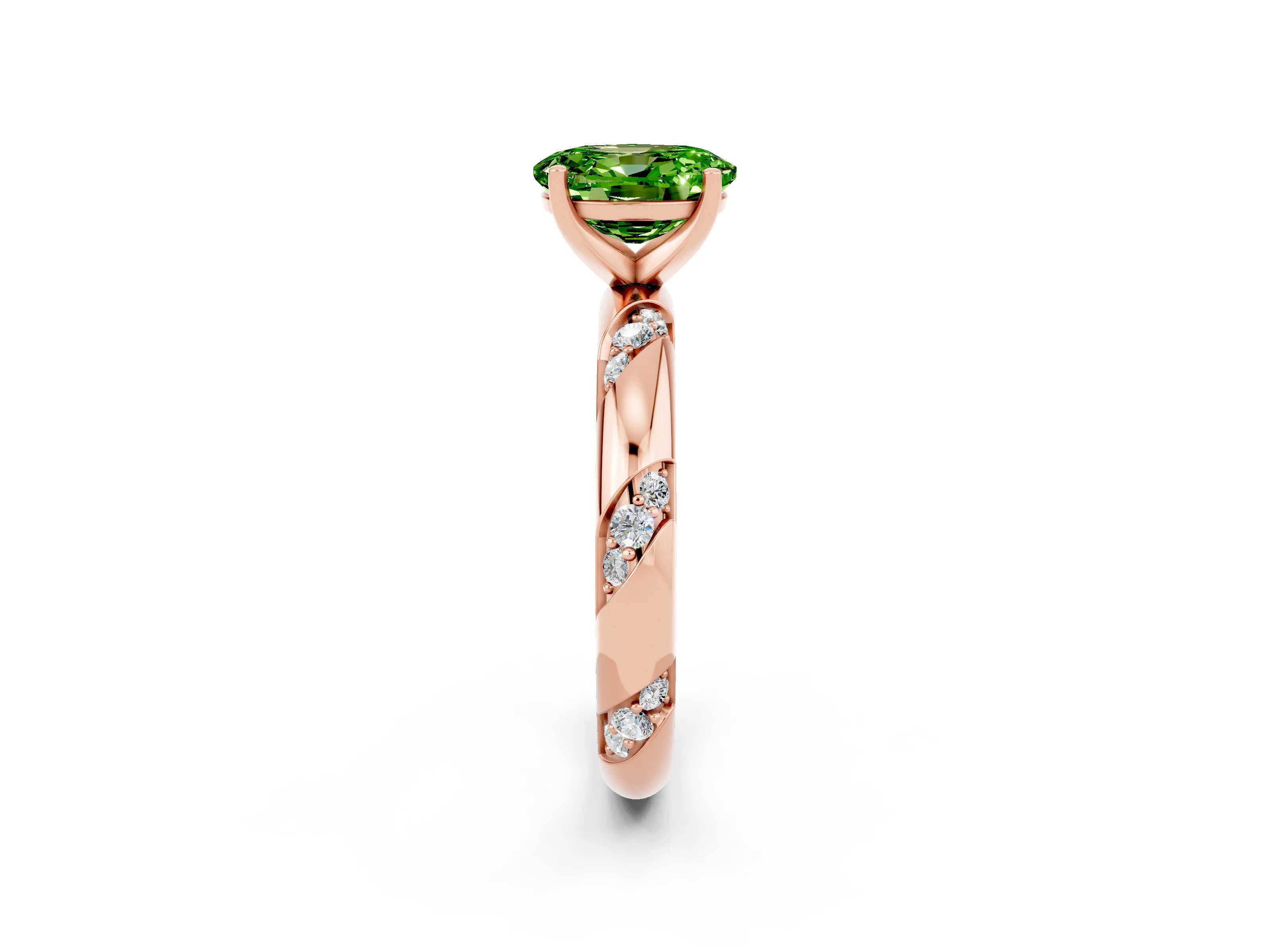 Rose gold Oval Cut Solitaire Diamond Engagement Ring with Twisted Pave Band and Four-Prong Setting_2