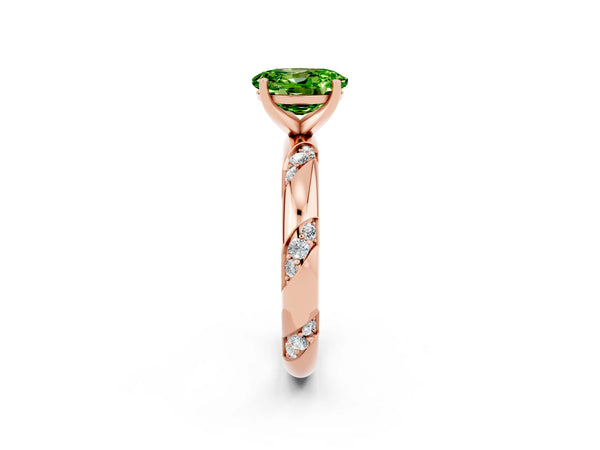 Rose gold Oval Cut Solitaire Diamond Engagement Ring with Twisted Pave Band and Four-Prong Setting