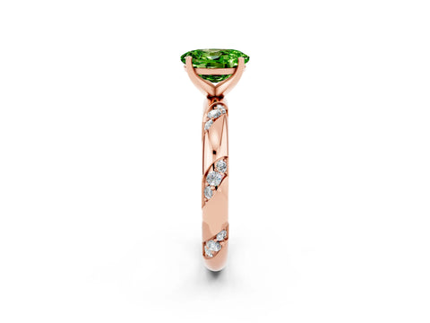 Rose gold Oval Cut Solitaire Diamond Engagement Ring with Twisted Pave Band and Four-Prong Setting_2