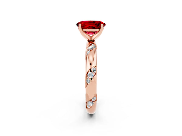 Rose gold Oval Cut Solitaire Diamond Engagement Ring with Twisted Pave Band and Four-Prong Setting