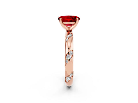 Rose gold Oval Cut Solitaire Diamond Engagement Ring with Twisted Pave Band and Four-Prong Setting_2