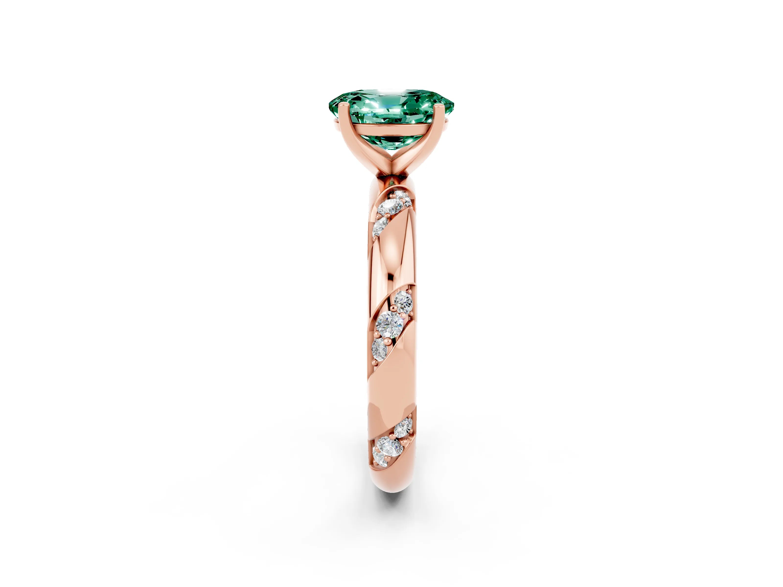 Rose gold Oval Cut Solitaire Diamond Engagement Ring with Twisted Pave Band and Four-Prong Setting_2