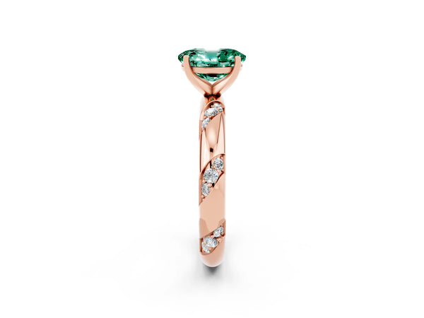 Rose gold Oval Cut Green Sapphire Solitaire Engagement Ring with Twisted Round  Accent Band and Prong Setting