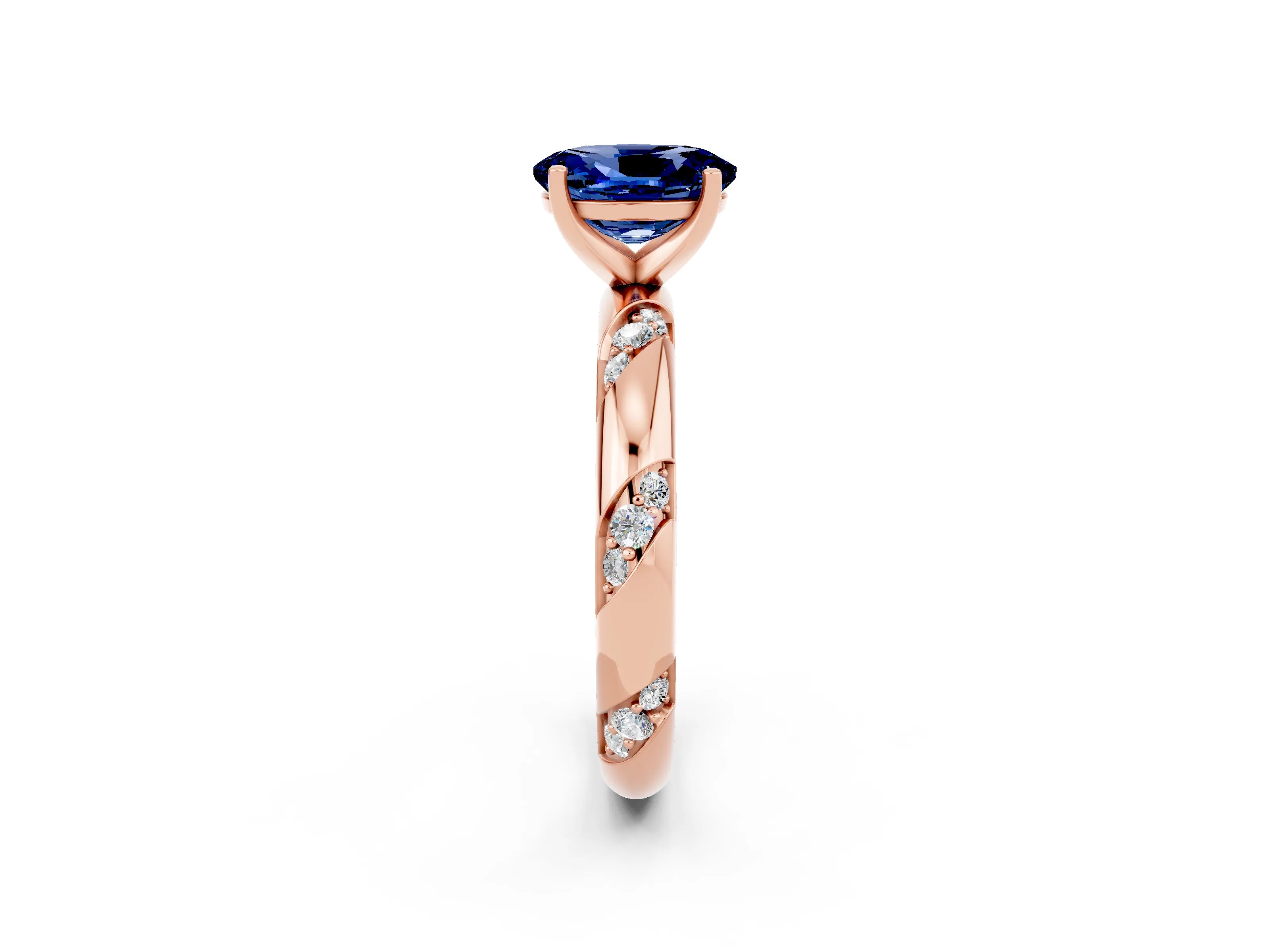 Rose gold Oval Cut Solitaire Diamond Engagement Ring with Twisted Pave Band and Four-Prong Setting_2