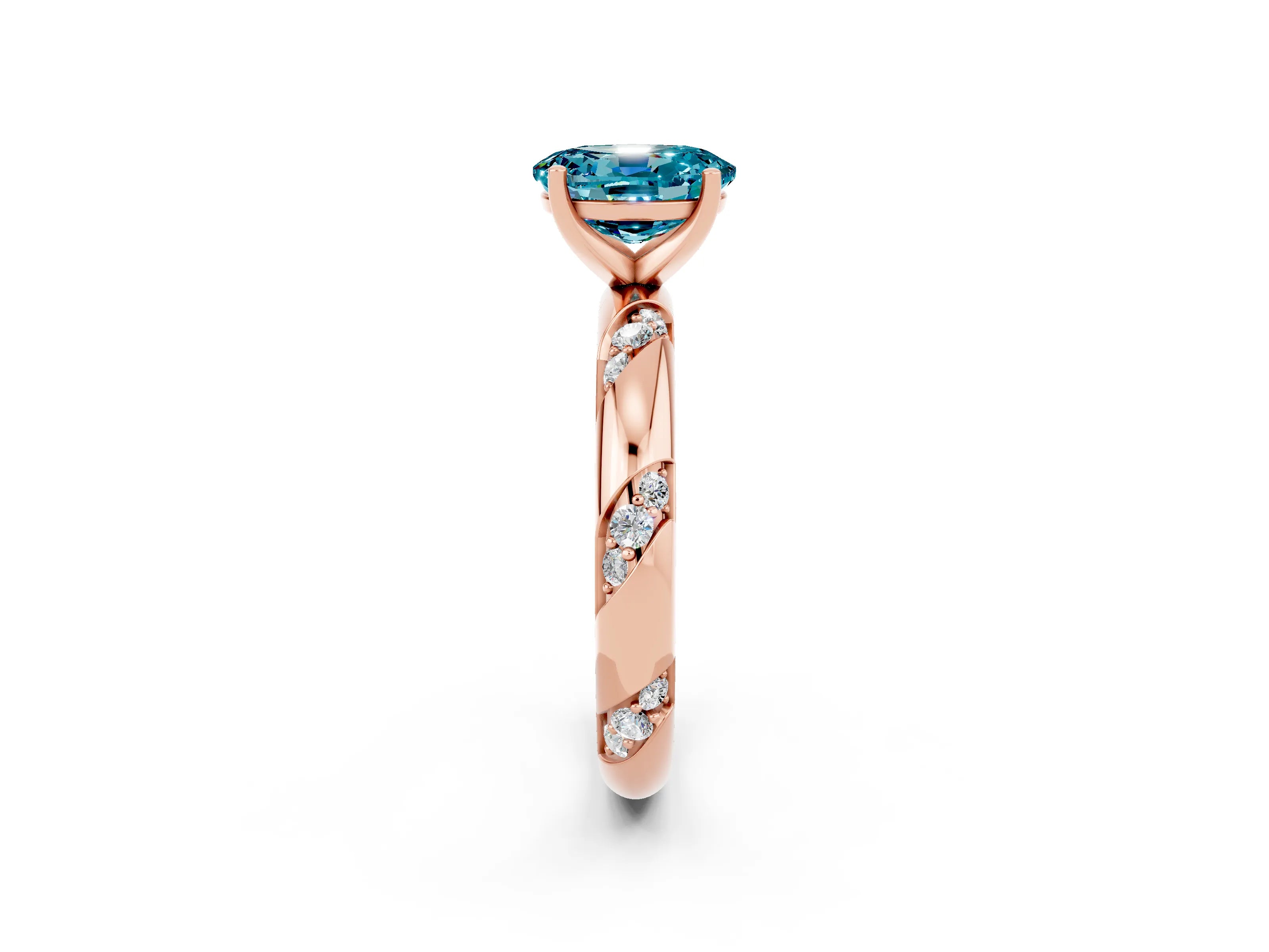 Rose gold Oval Cut Solitaire Diamond Engagement Ring with Twisted Pave Band and Four-Prong Setting_2