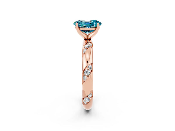Rose gold Oval Cut Solitaire Diamond Engagement Ring with Twisted Pave Band and Four-Prong Setting