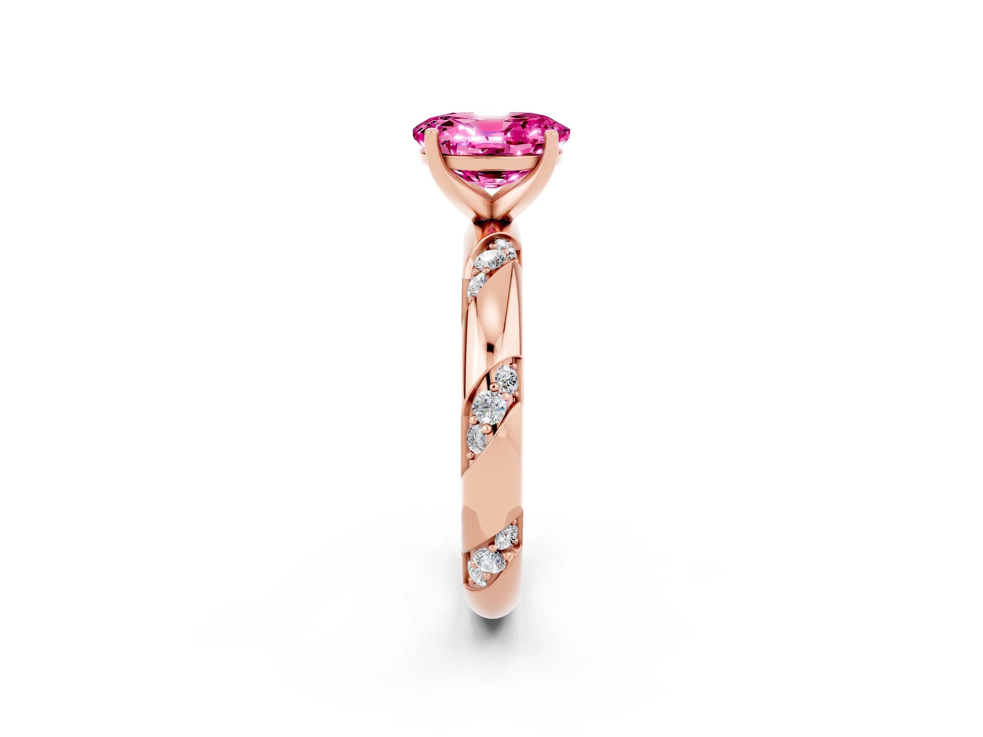 Rose gold Oval Cut Solitaire Diamond Engagement Ring with Twisted Pave Band and Four-Prong Setting_2