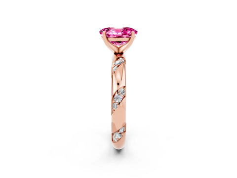 Rose gold Oval Cut Solitaire Diamond Engagement Ring with Twisted Pave Band and Four-Prong Setting_2
