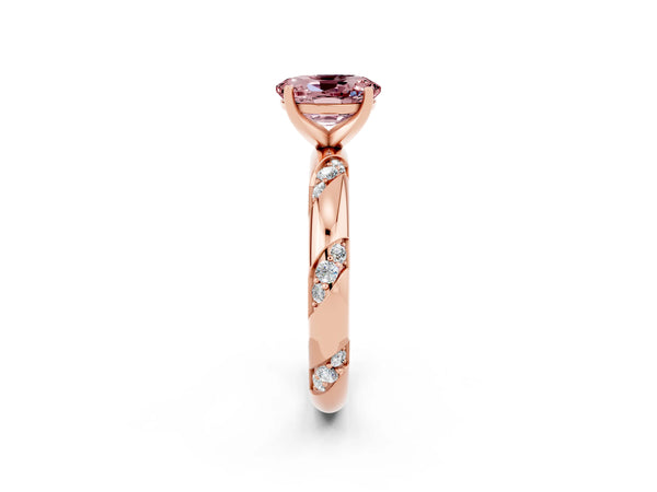 Rose gold Oval Cut Solitaire Diamond Engagement Ring with Twisted Pave Band and Four-Prong Setting