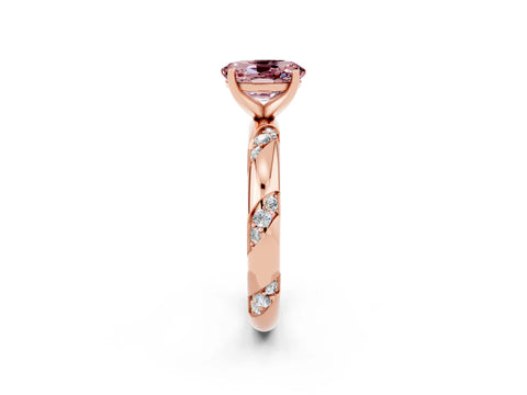 Rose gold Oval Cut Solitaire Diamond Engagement Ring with Twisted Pave Band and Four-Prong Setting_2