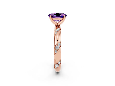 Rose gold Oval Cut Solitaire Diamond Engagement Ring with Twisted Pave Band and Four-Prong Setting_2