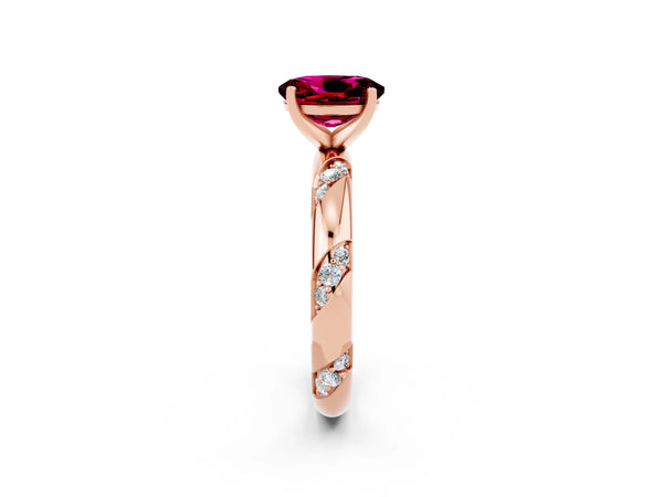 Rose gold Oval Cut Garnet Solitaire Engagement Ring with Twisted Round  Accent Band and Prong Setting