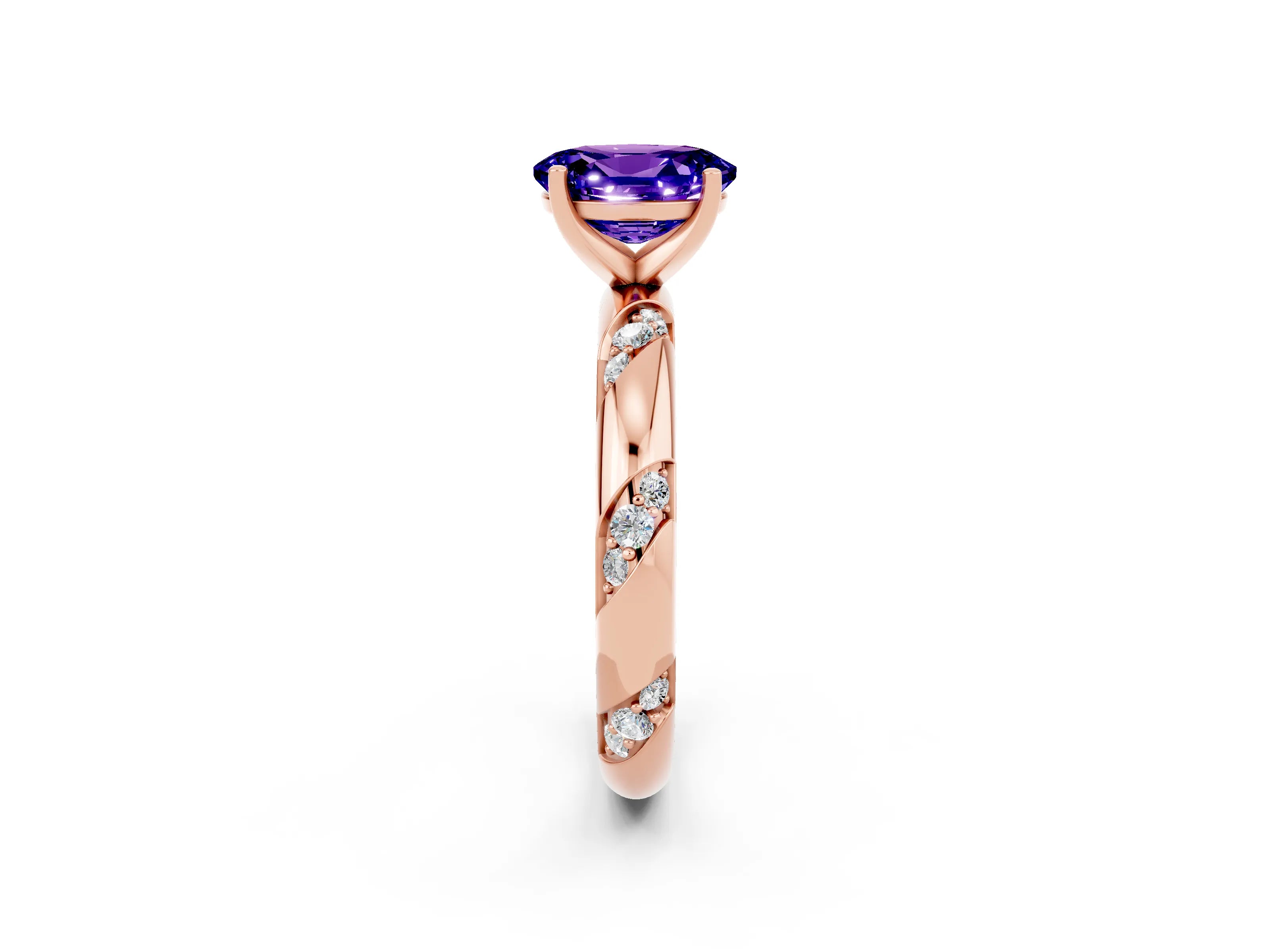 Rose gold Oval Cut Solitaire Diamond Engagement Ring with Twisted Pave Band and Four-Prong Setting_2