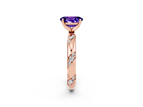 Rose gold Oval Cut Solitaire Diamond Engagement Ring with Twisted Pave Band and Four-Prong Setting_2