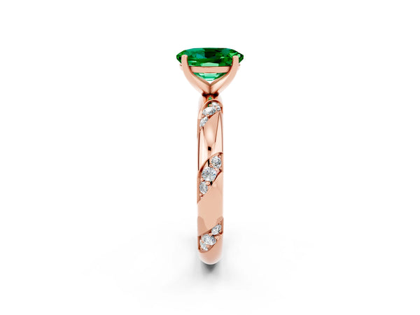 Rose gold Oval Cut Emerald Solitaire Engagement Ring with Twisted Round  Accent Band and Prong Setting