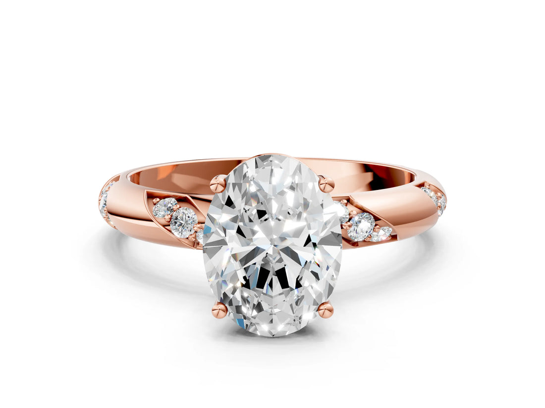 Rose gold Oval Cut Solitaire Diamond Engagement Ring with Twisted Pave Band and Four-Prong Setting_3