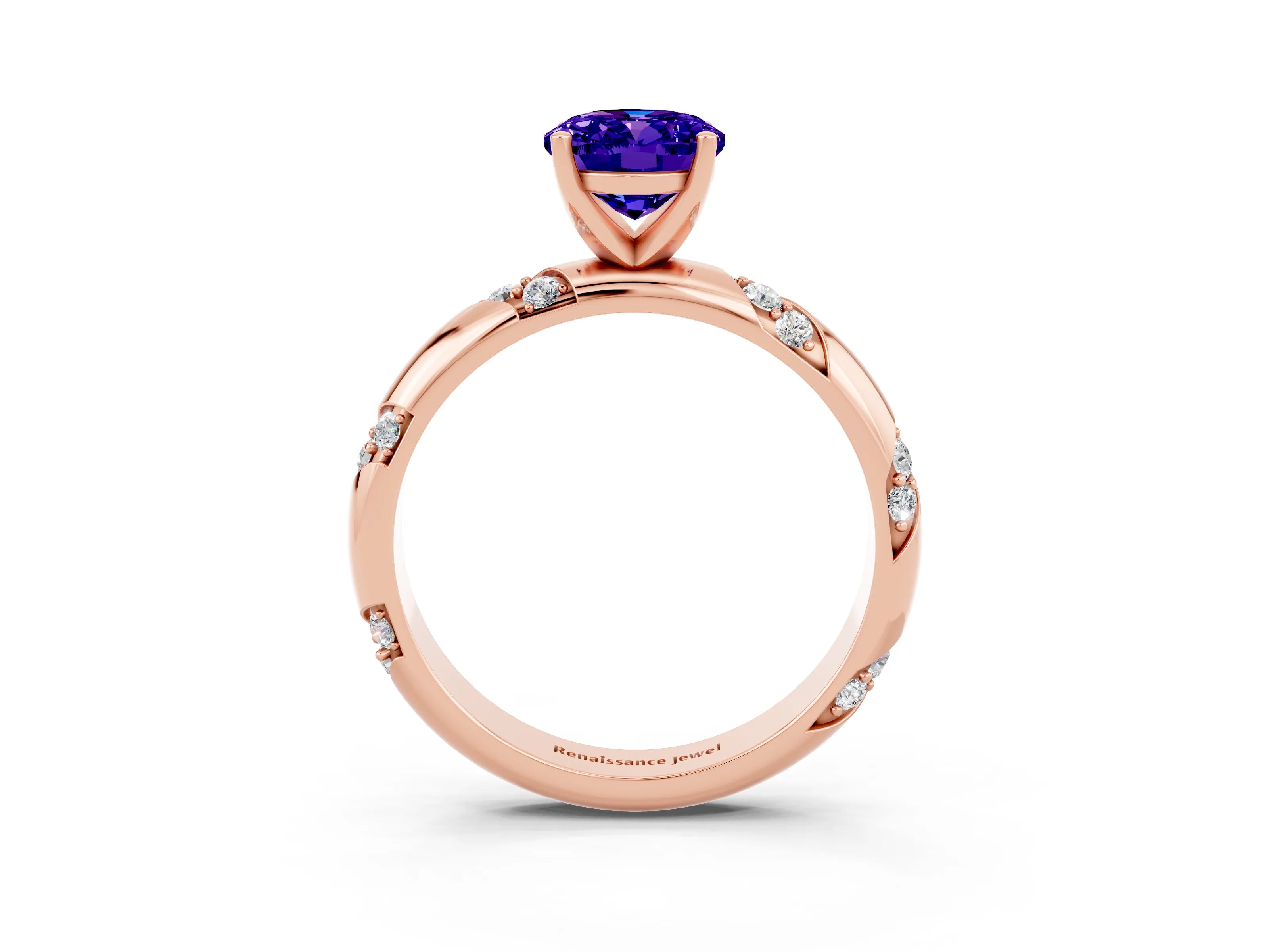 Rose gold Oval Cut Solitaire Diamond Engagement Ring with Twisted Pave Band and Four-Prong Setting_3