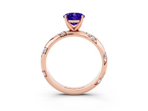 Rose gold Oval Cut Solitaire Diamond Engagement Ring with Twisted Pave Band and Four-Prong Setting_3