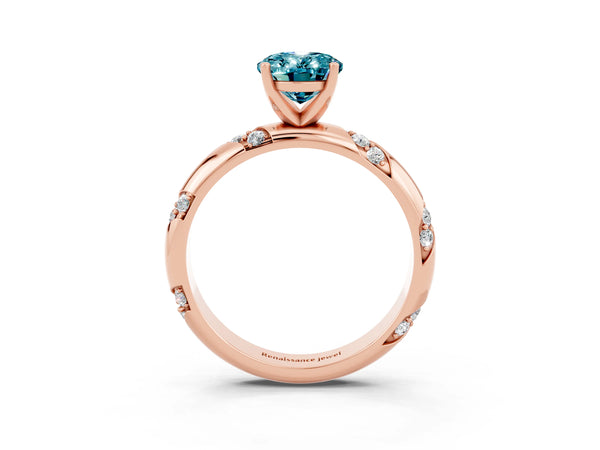 Rose gold Oval Cut Solitaire Diamond Engagement Ring with Twisted Pave Band and Four-Prong Setting
