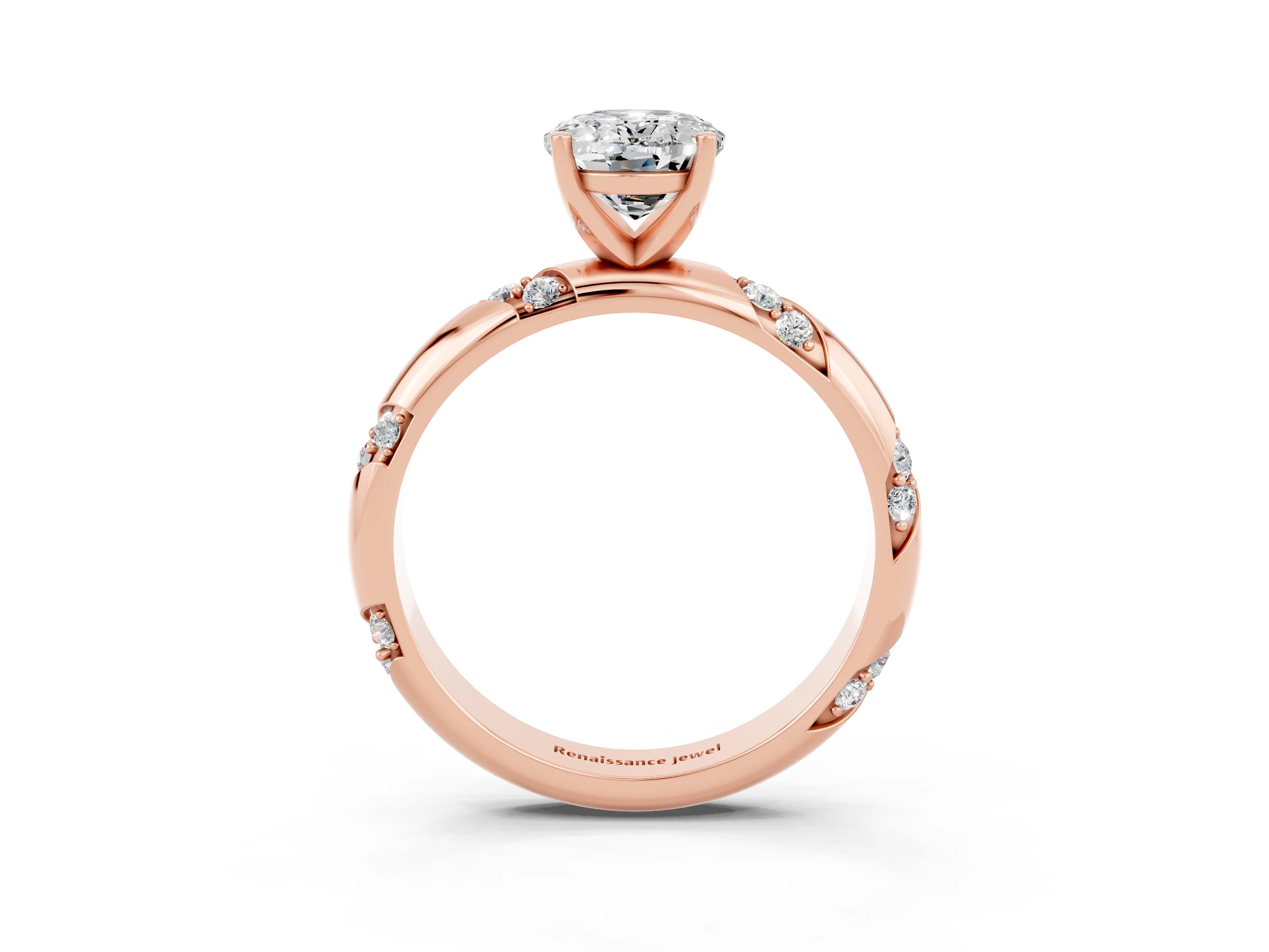 Rose gold Oval Cut Solitaire Diamond Engagement Ring with Twisted Pave Band and Four-Prong Setting_3