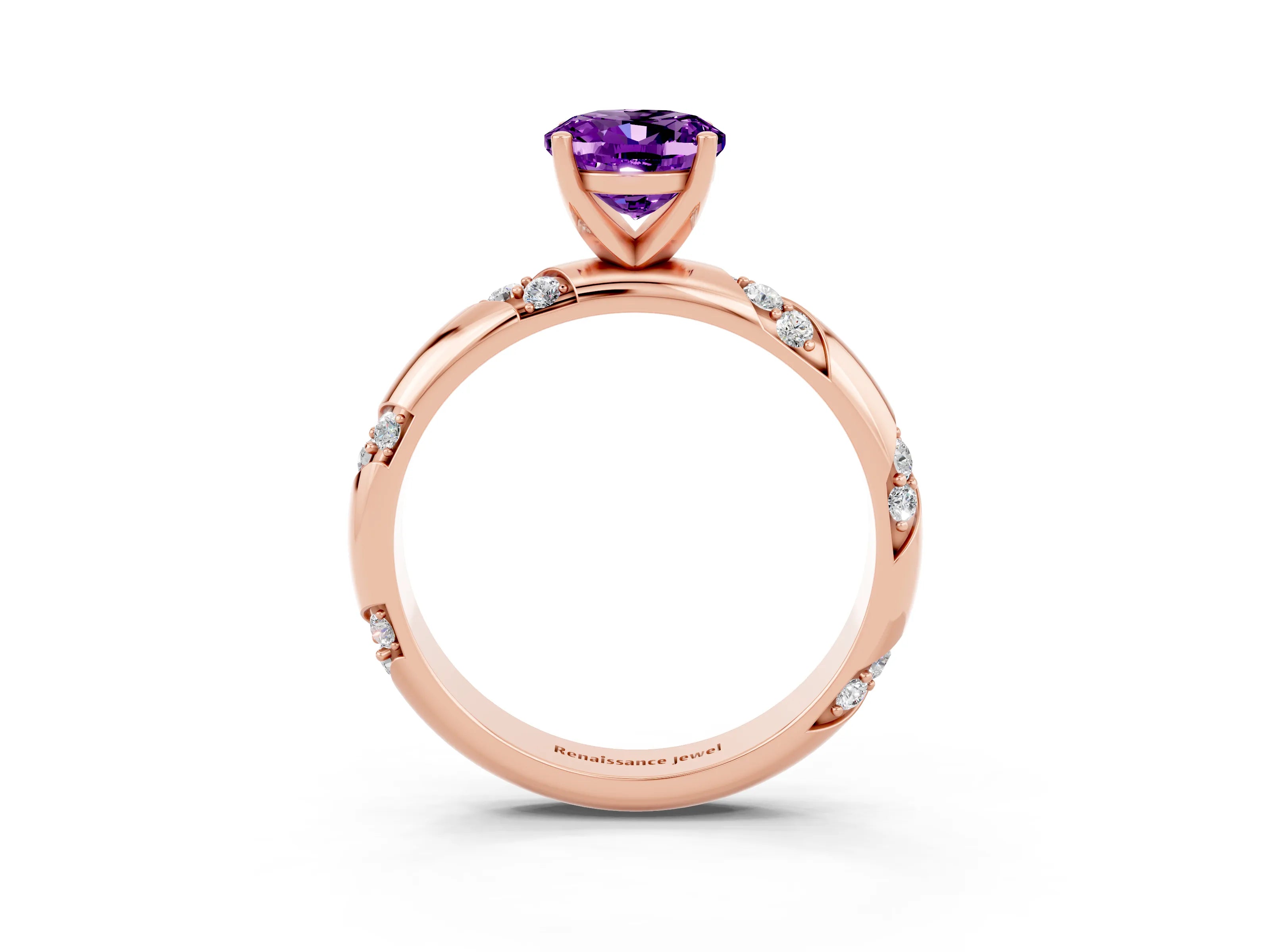 Rose gold Oval Cut Solitaire Diamond Engagement Ring with Twisted Pave Band and Four-Prong Setting_3