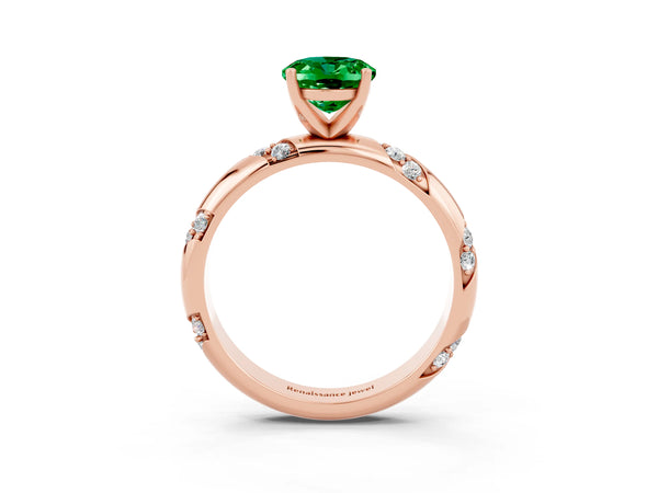 Rose gold Oval Cut Emerald Solitaire Engagement Ring with Twisted Round  Accent Band and Prong Setting