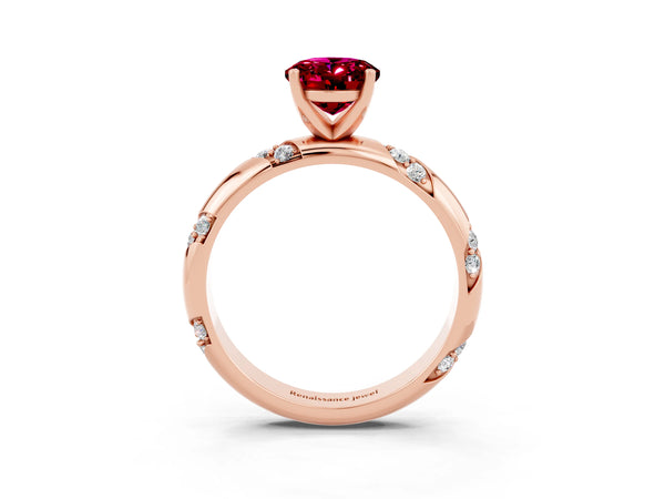 Rose gold Oval Cut Garnet Solitaire Engagement Ring with Twisted Round  Accent Band and Prong Setting