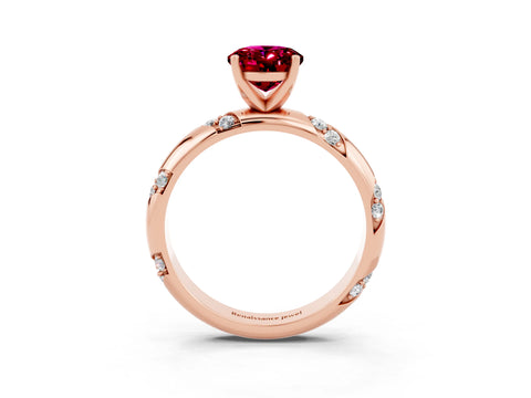 Rose gold Oval Cut Solitaire Diamond Engagement Ring with Twisted Pave Band and Four-Prong Setting_3