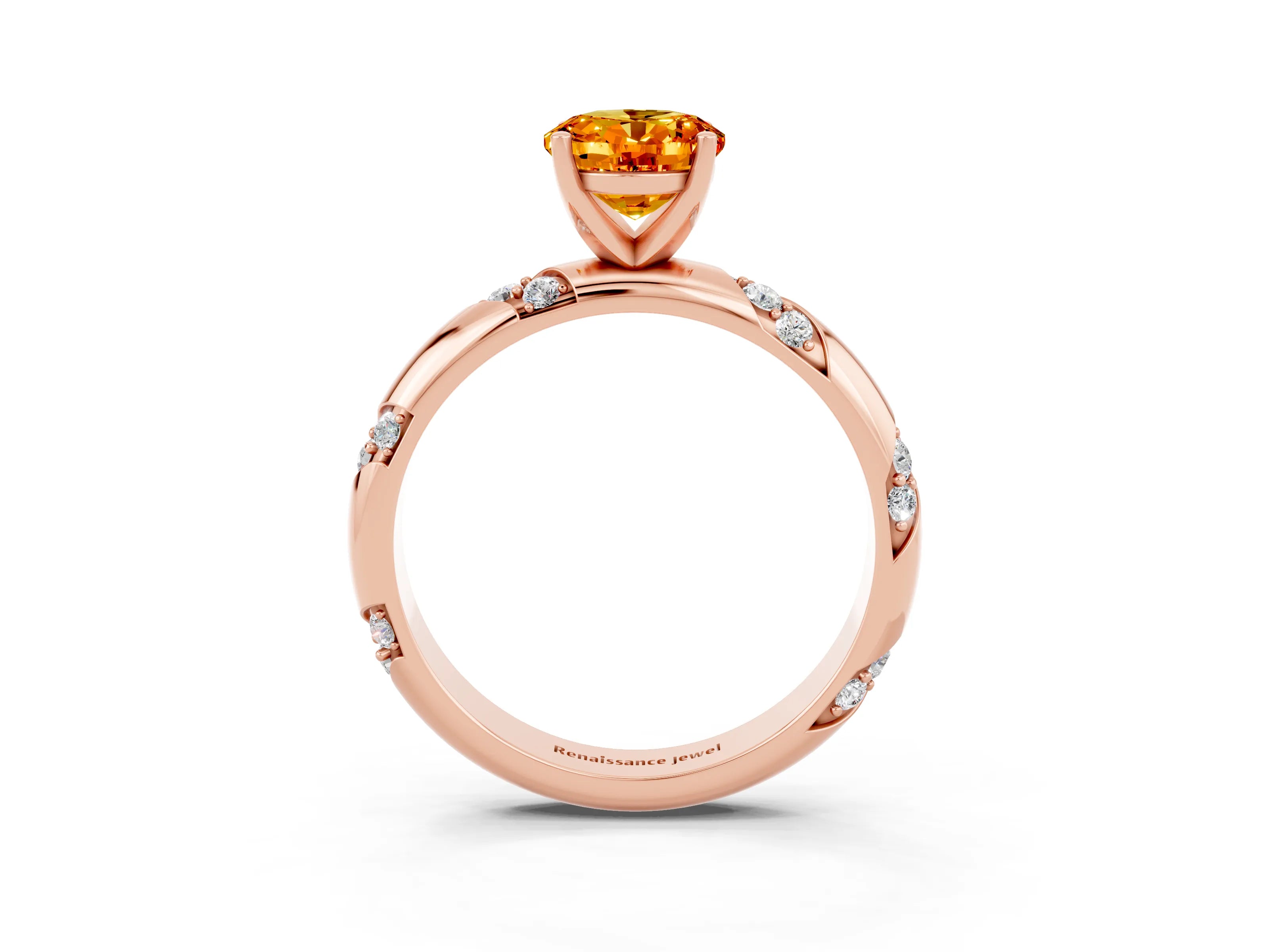Rose gold Oval Cut Solitaire Diamond Engagement Ring with Twisted Pave Band and Four-Prong Setting_3