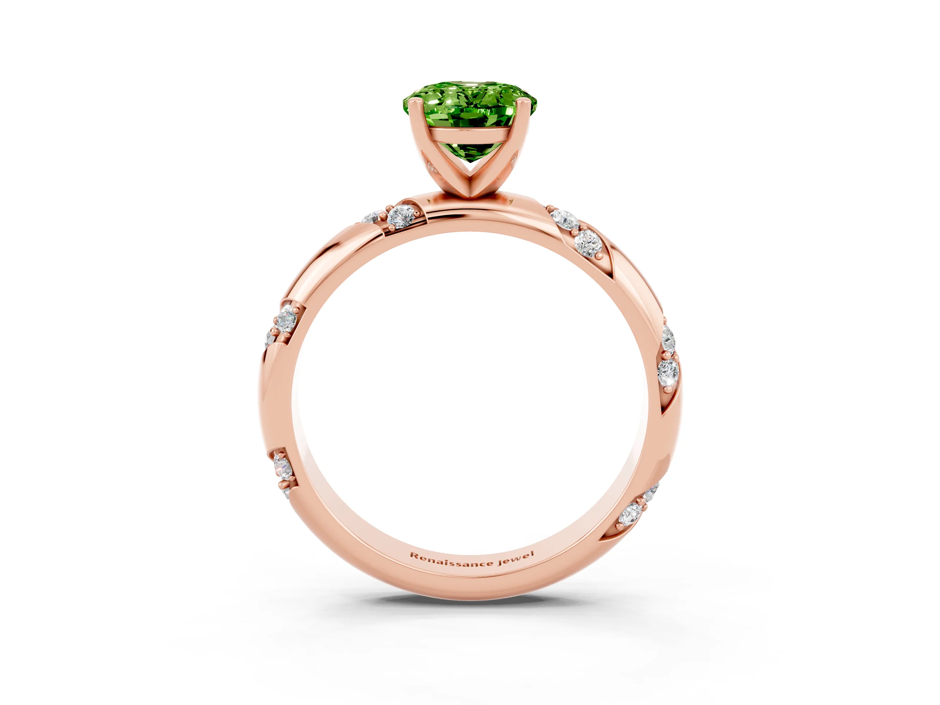 Rose gold Oval Cut Solitaire Diamond Engagement Ring with Twisted Pave Band and Four-Prong Setting_3