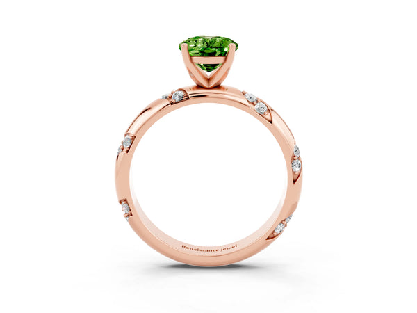 Rose gold Oval Cut Solitaire Diamond Engagement Ring with Twisted Pave Band and Four-Prong Setting