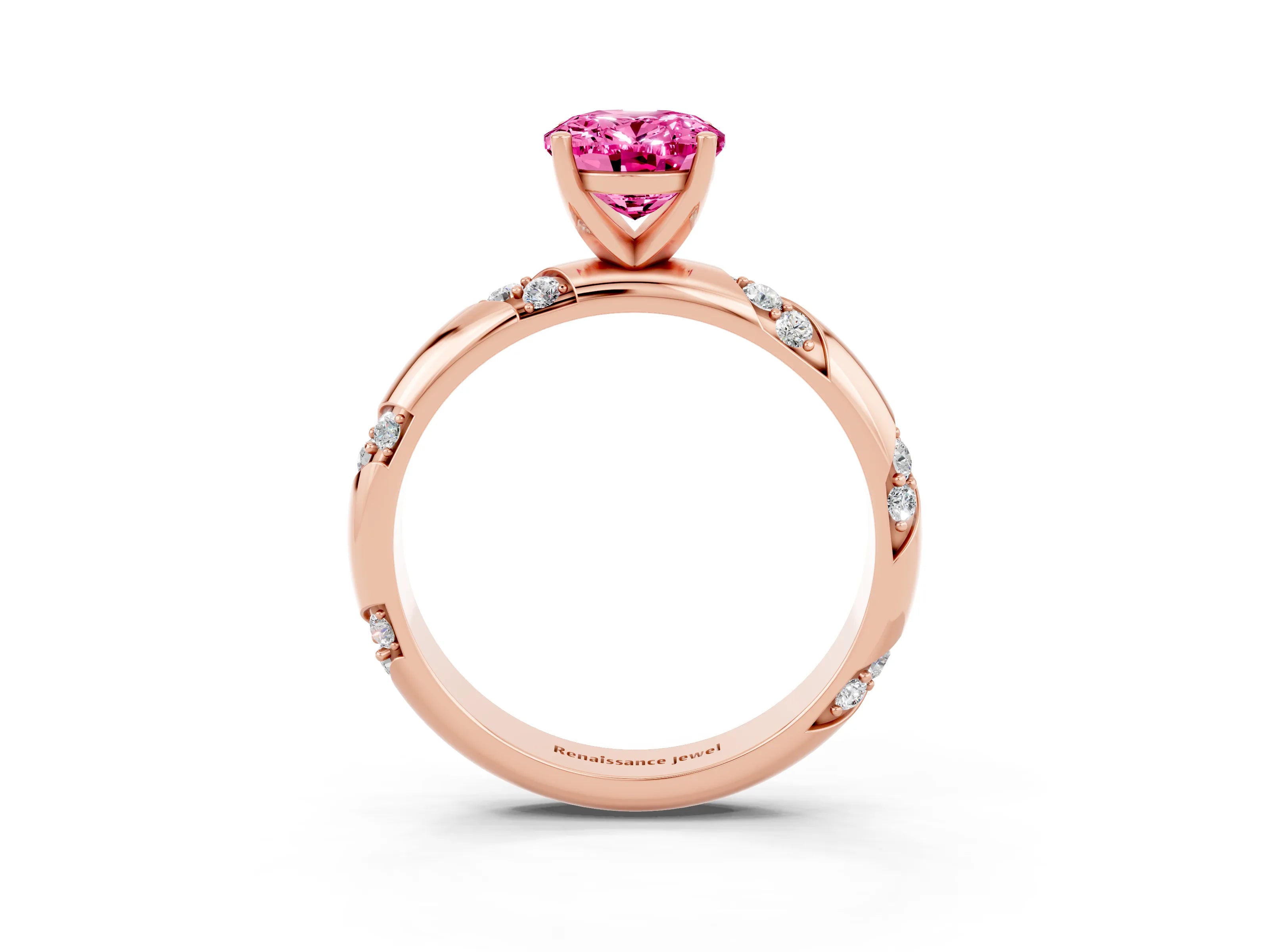 Rose gold Oval Cut Solitaire Diamond Engagement Ring with Twisted Pave Band and Four-Prong Setting_3