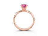 Rose gold Oval Cut Solitaire Diamond Engagement Ring with Twisted Pave Band and Four-Prong Setting_3