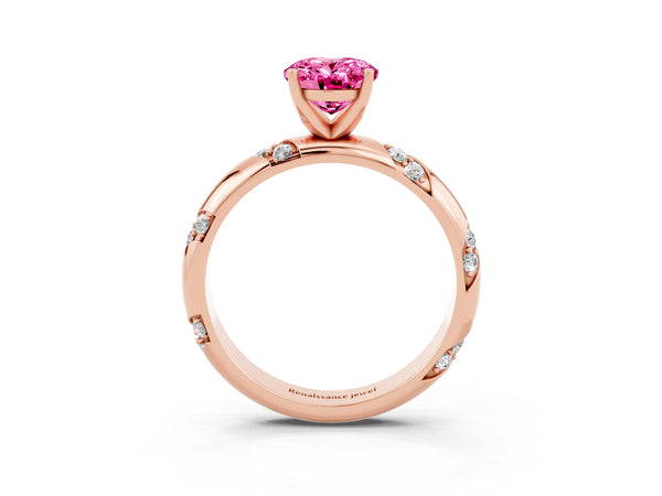 Rose gold Oval Cut Solitaire Diamond Engagement Ring with Twisted Pave Band and Four-Prong Setting