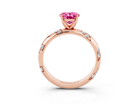 Rose gold Oval Cut Solitaire Diamond Engagement Ring with Twisted Pave Band and Four-Prong Setting_3