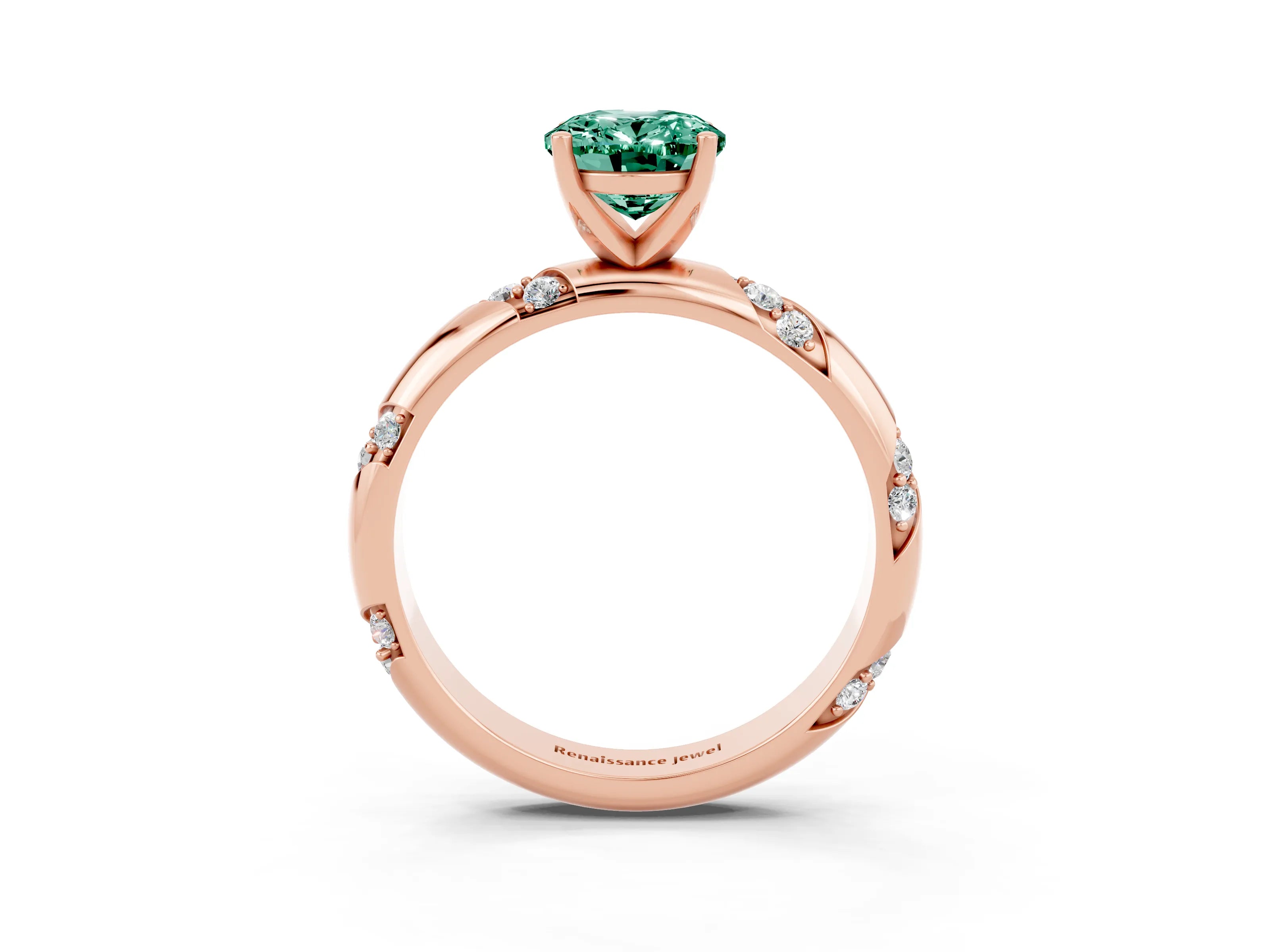 Rose gold Oval Cut Solitaire Diamond Engagement Ring with Twisted Pave Band and Four-Prong Setting_3